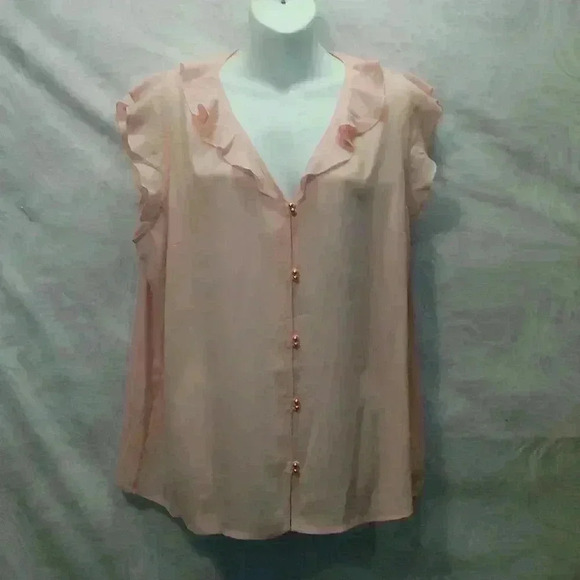 IVANKA TRUMP  V Neck Ruffle Sleeve Tencel Blouse in Buckingham Rose size XL (Z) - Picture 1 of 16